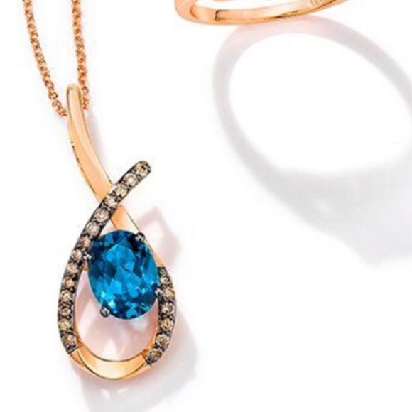 Esquisite LeVian Set Of London Blue Topaz Diamonds and 14k Gold pendant & ring - Picture 1 of 4